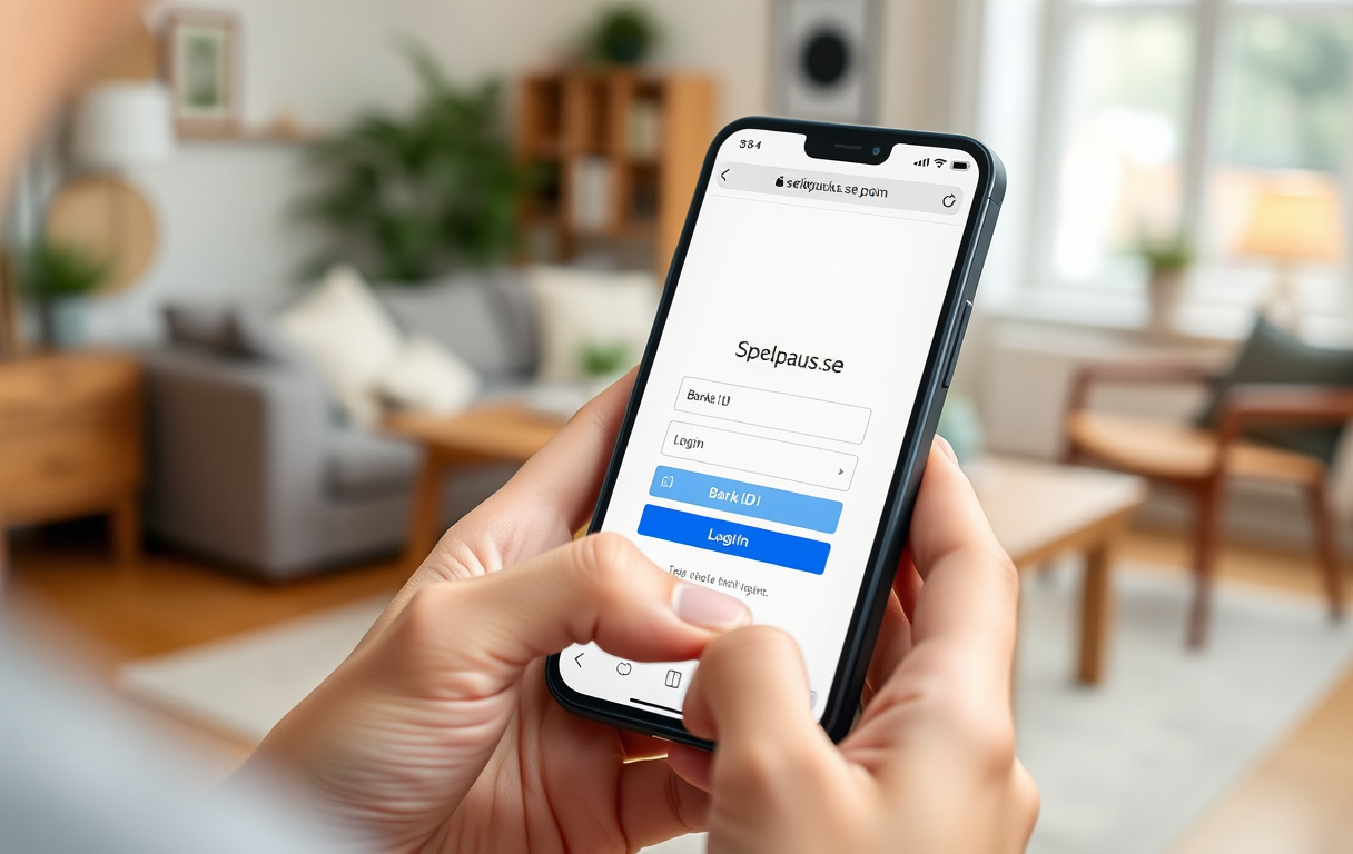 Person som loggar in på Spelpaus.se med BankID på en mobiltelefon.